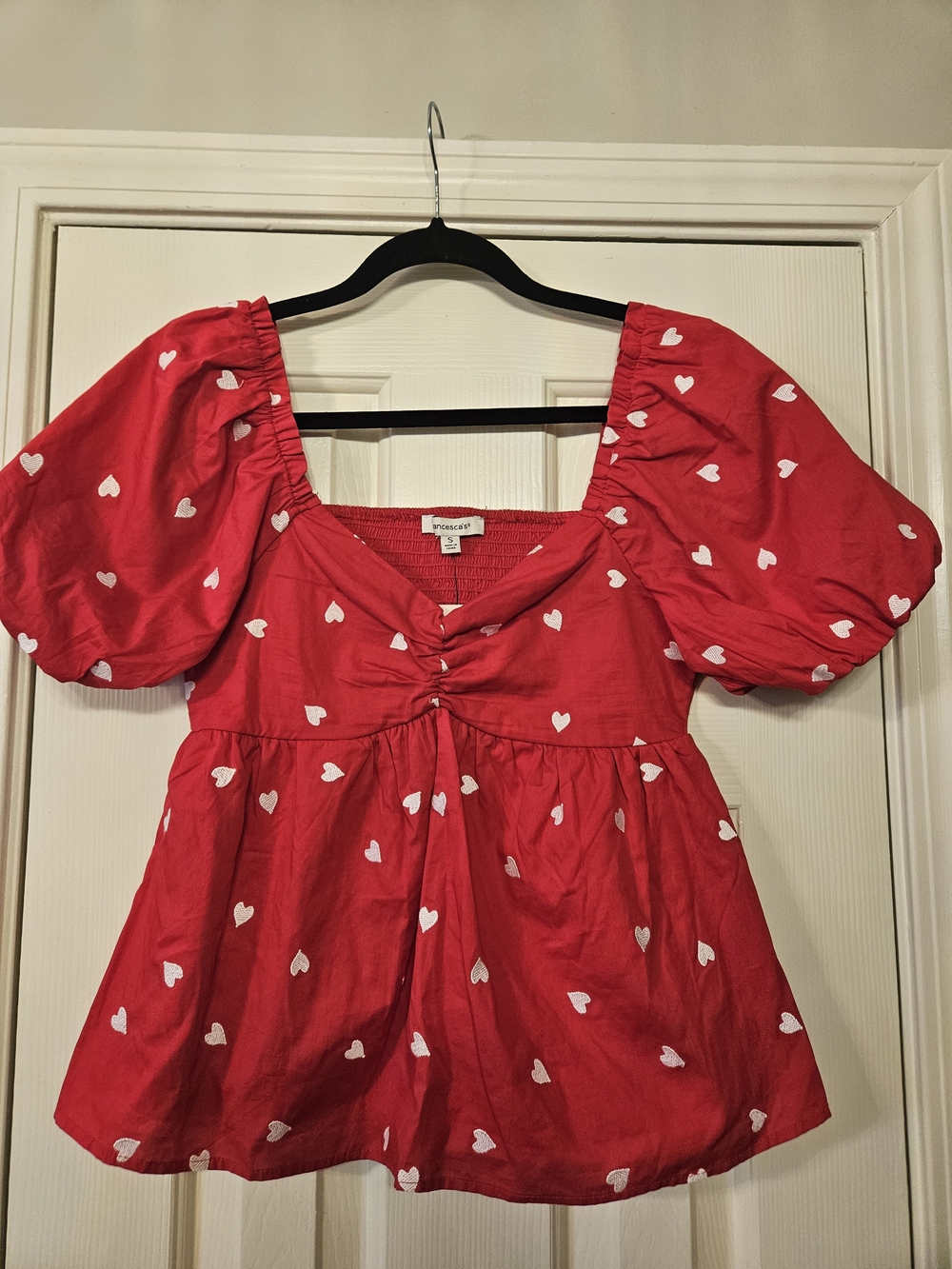 Francesca's Collections Red Puff Sleeve Top